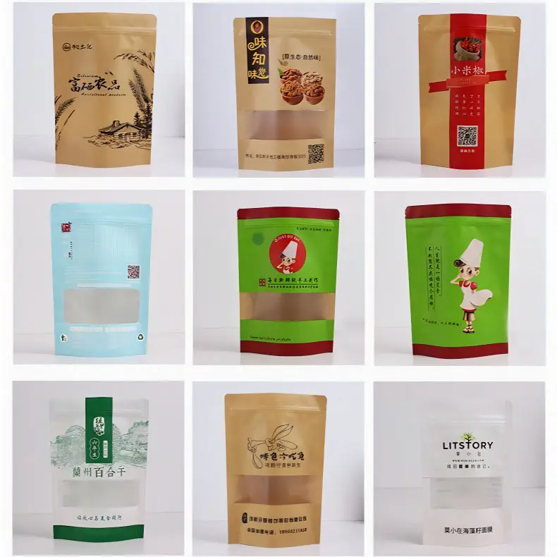Factory custom Kraft Paper Stand Up Pouch With Zipper And Window