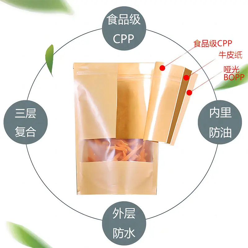 Factory custom Kraft Paper Stand Up Pouch With Zipper And Window