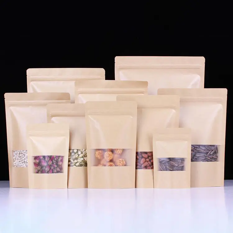 Factory custom Kraft Paper Stand Up Pouch With Zipper And Window