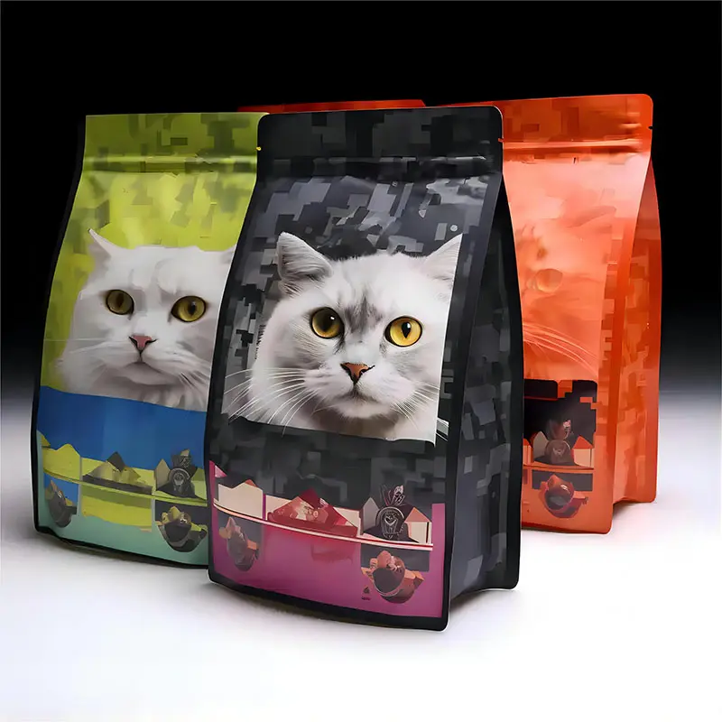 Flat bottom resealable pet dog food plastic flexible packaging bag