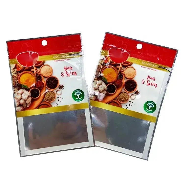 Custom spice packaging stand up pouch resealable