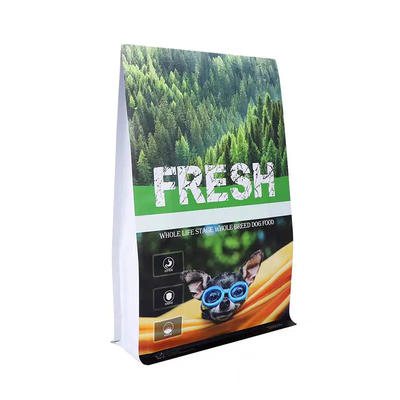 Flat bottom resealable pet dog food plastic flexible packaging bag
